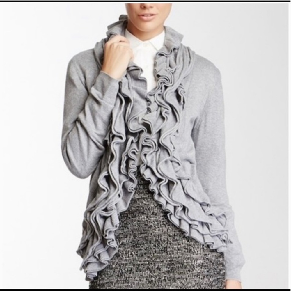 Romeo & Juliet Couture Gray Ruffle Front Cardigan Sweater S